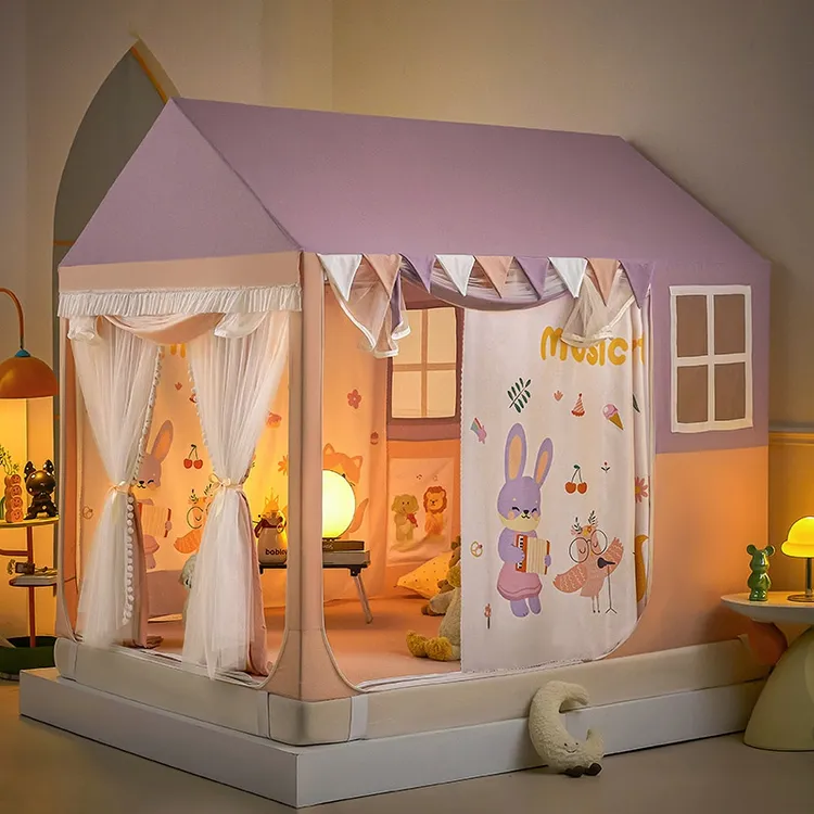 家用卧室防摔加厚遮光全封闭一体式免拼装卡通小房子蚊帐系列富