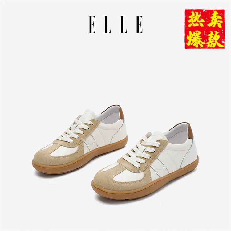 ELLE百搭软底阿甘鞋女2025年春秋新款女鞋低帮平底系带复古德训鞋