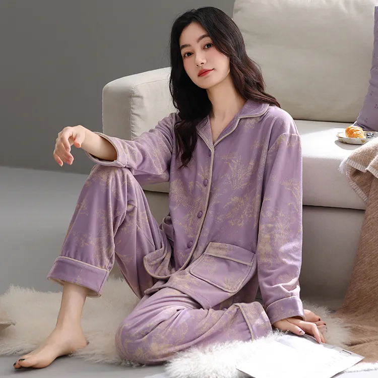 海岛绒睡衣女士秋冬季薄款珊瑚绒2025新款中年妈妈家居服保暖套装