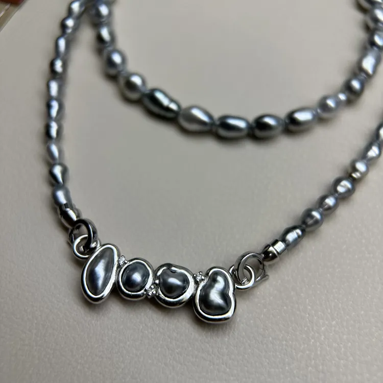 海水珍珠项链 大溪地keshi Love款 点位3.5-4.5mm 总长44.5cm