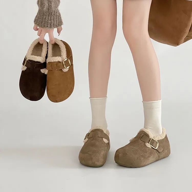【AD：包头播肯爱了】真皮复古勃肯风加绒棉鞋女秋冬