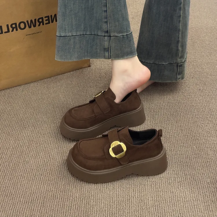 厚底时尚勃肯鞋女复古港风2025秋季新款爆款圆头法式休闲乐福鞋女