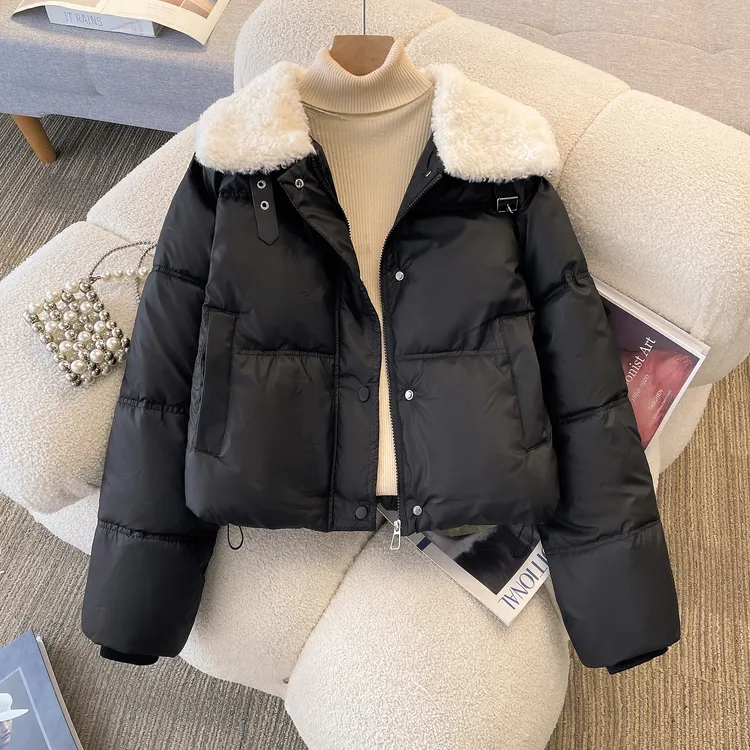 PU皮棉服女冬季2025年新款爆保暖洋气羽绒棉衣外套黑色短款小棉袄