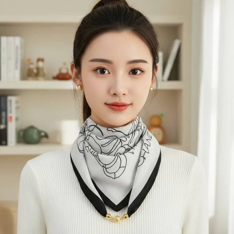 磁吸三角护颈小围巾女秋冬季2024新款棉麻丝巾高级感脖子方巾围脖