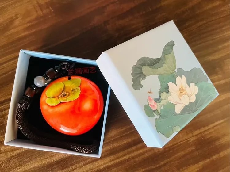 纯手绘随型石头画挂件寓意柿柿如意 好柿发生