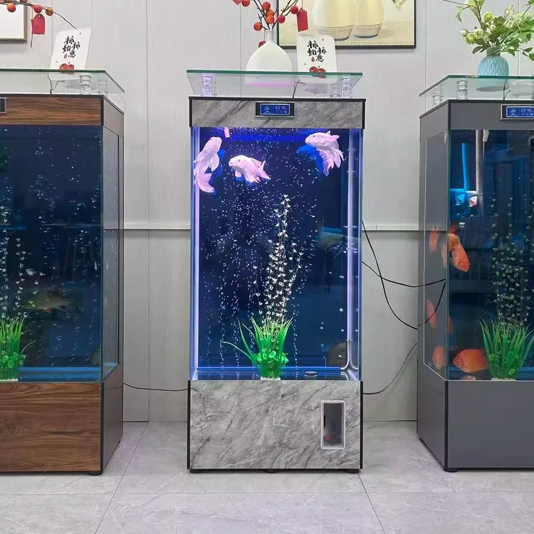 方形靠墙晶晶超白玻璃金鱼缸客厅家用落地家用鱼缸客厅2025年新款