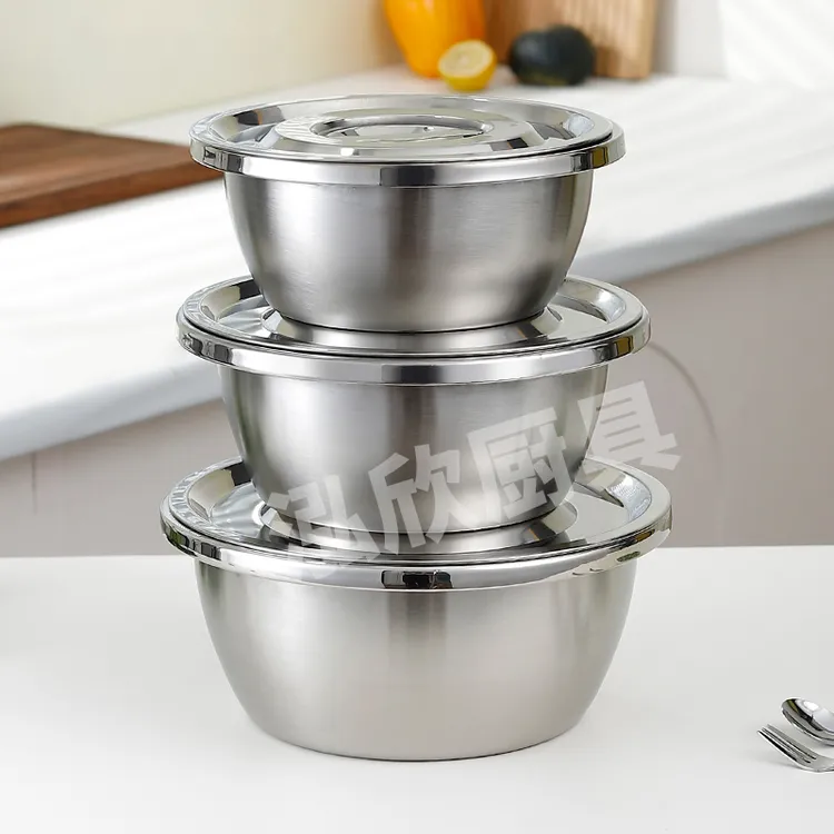 优质不锈钢带盖盆子家用厨房打蛋和面盆洗菜洗米不锈钢带盖汤盆子