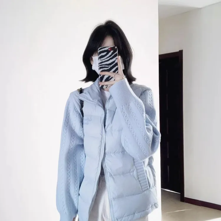 26年针织袖拼接棉服女短款2025年冬季新款大码小个子轻薄冬季外套