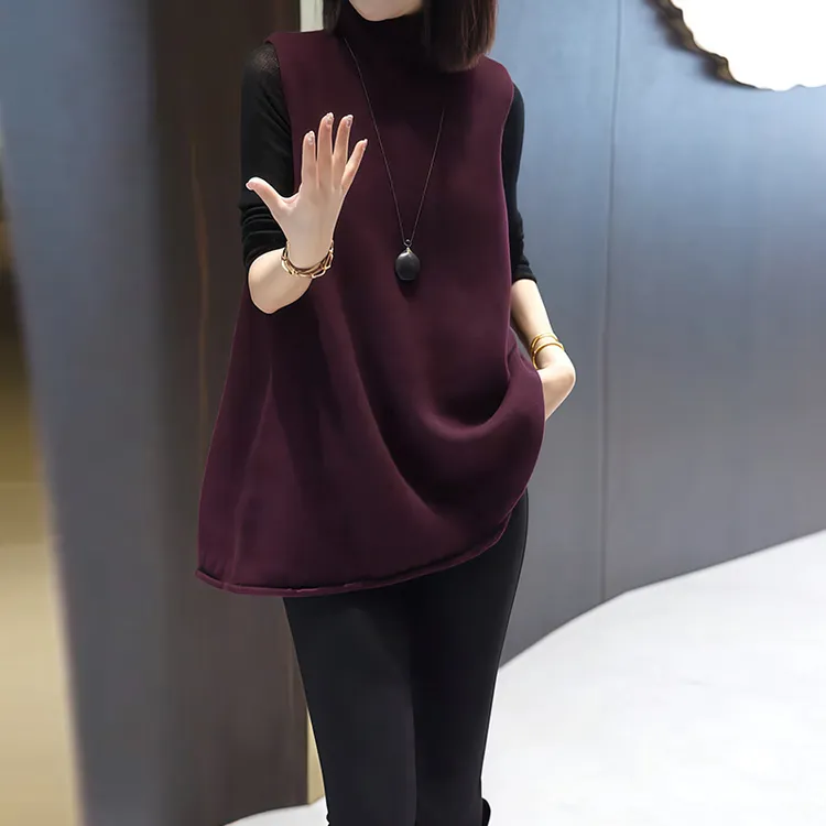 紫色高领无袖针织马甲女2025秋冬新款舒适高级感洋气百搭大码毛衣