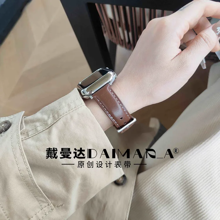 适用iWatchs11真皮表带柔软舒适S10987男女通用42秋冬46