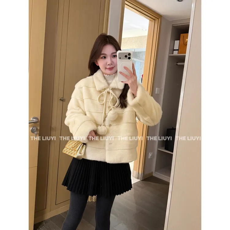 【LIUYI】雪球~冬季90白鸭绒填充环保水貂毛外套512166