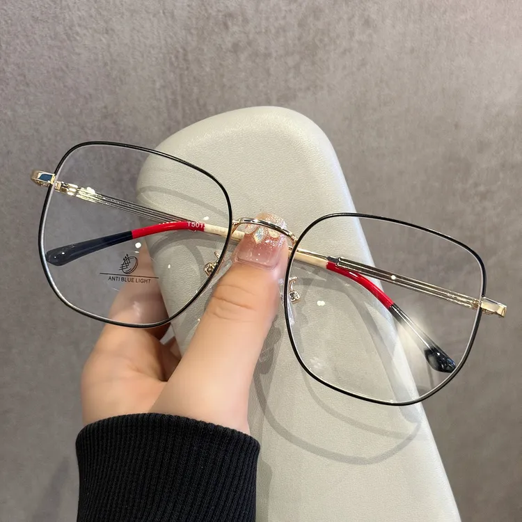 复古气质银丝大框架眼镜近视男款配度数高级感多边形显脸小眼睛架