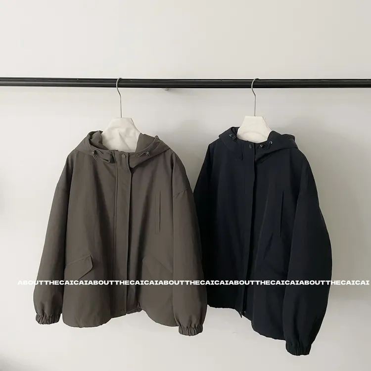 CAICAI夹棉连帽冲锋衣风衣棉衣棉服外套女秋冬韩系简约高级感棉袄