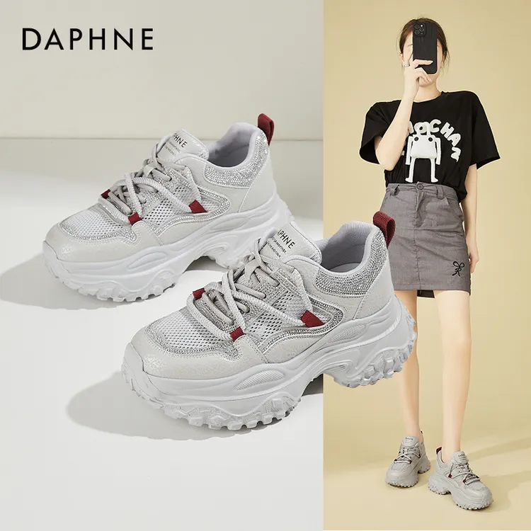 Daphne/达芙妮2025流行老爹鞋女厚底小白鞋时尚休闲运动鞋网鞋