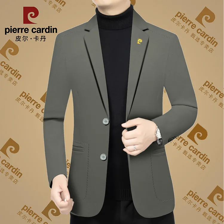 皮尔卡丹春秋季新款高档男士休闲纯色西服外套修身商务韩版西装男