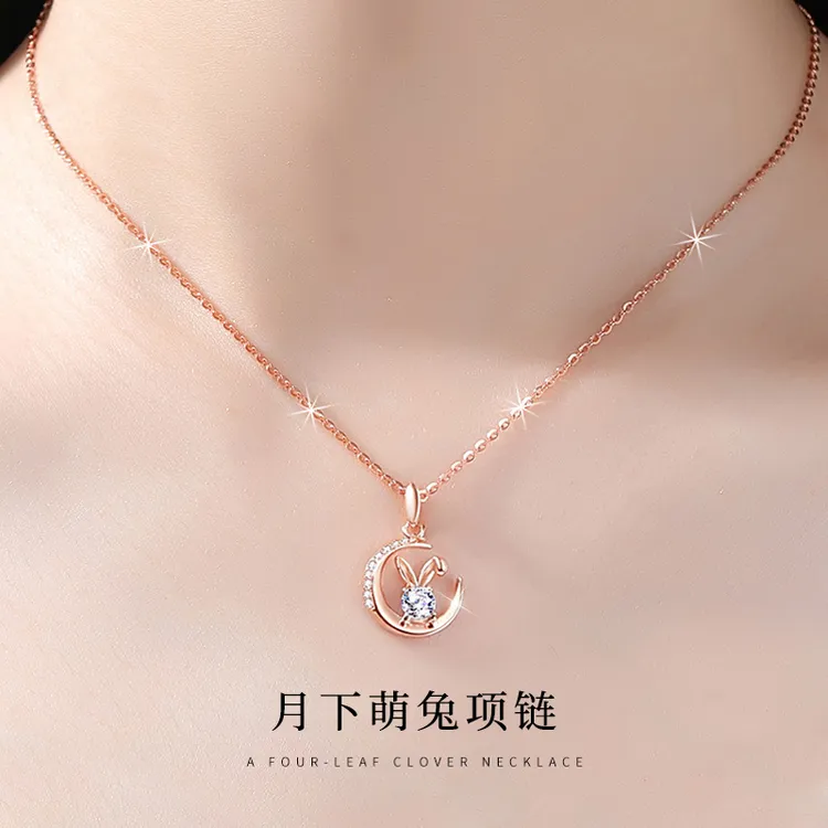 坠链均足银 999纯银兔子项链女款银吊坠女生生日中秋节礼物送女友