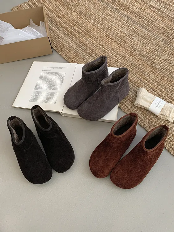 真皮加绒保暖短筒韩版厚款时尚雪地靴软底舒适冬季休闲风外穿棉鞋