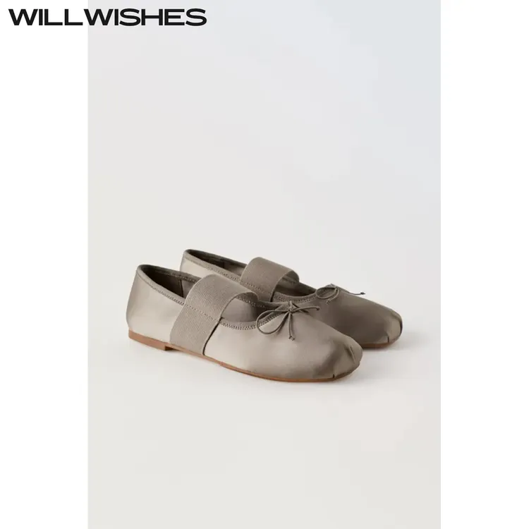 WILLWISHES/王玎设计秋季千禧风猪鼻子浅口单鞋女芭蕾平底鞋#486