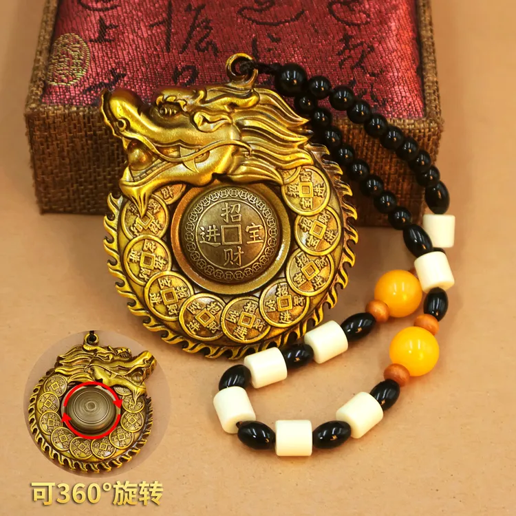 【师傅推荐】龙牌吊坠十二生肖龙招财黄铜掌财龙手把件把玩转转复古