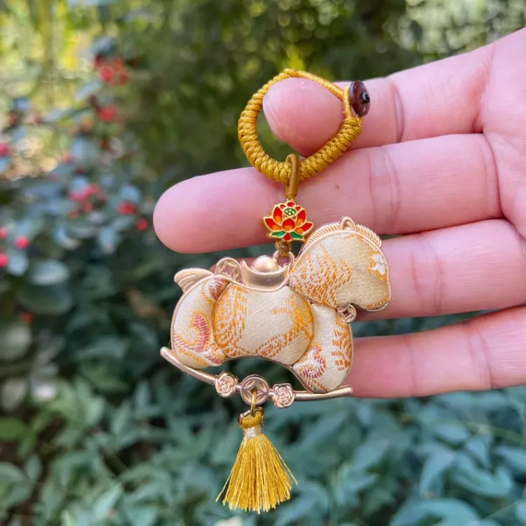 【成品】马上有钱非遗纯手工宋锦小马挂件/包挂/车挂双面马年吊坠