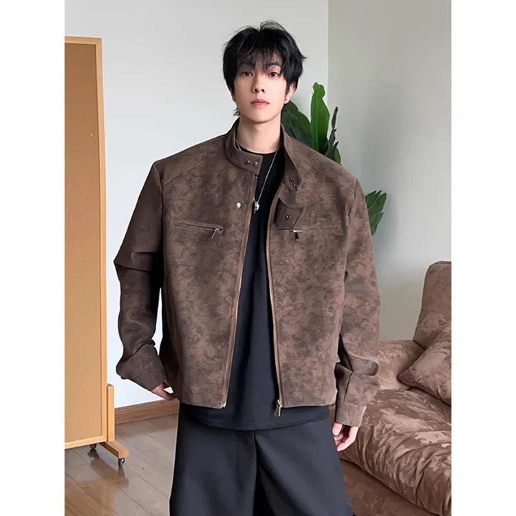 美拉德复古夹克外套男秋季痞帅高级感正肩皮衣美式cleanfit机车服