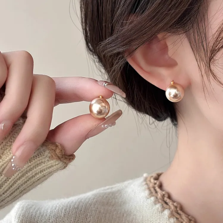 日韩香槟金仿珍珠耳环轻奢小众设计感耳扣高级感百搭耳扣2025新款商品图