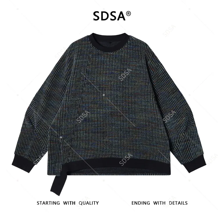 SDSA秋冬新款痞帅男装美式撞色不规则设计圆领针织卫衣宽松百搭