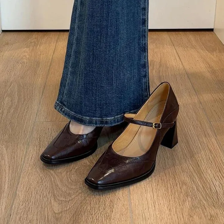 2025新款法式高跟鞋女春夏季不累脚百搭复古单鞋气质粗跟玛丽珍鞋