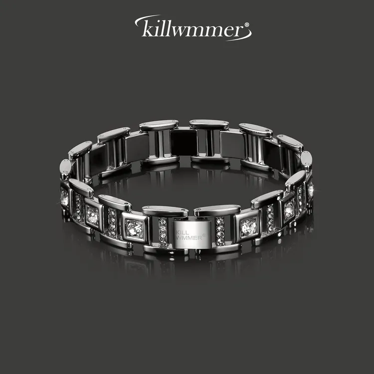 钛钢手链 明星同款时尚男士手链男简约镶钻不掉色古巴链痞帅手链