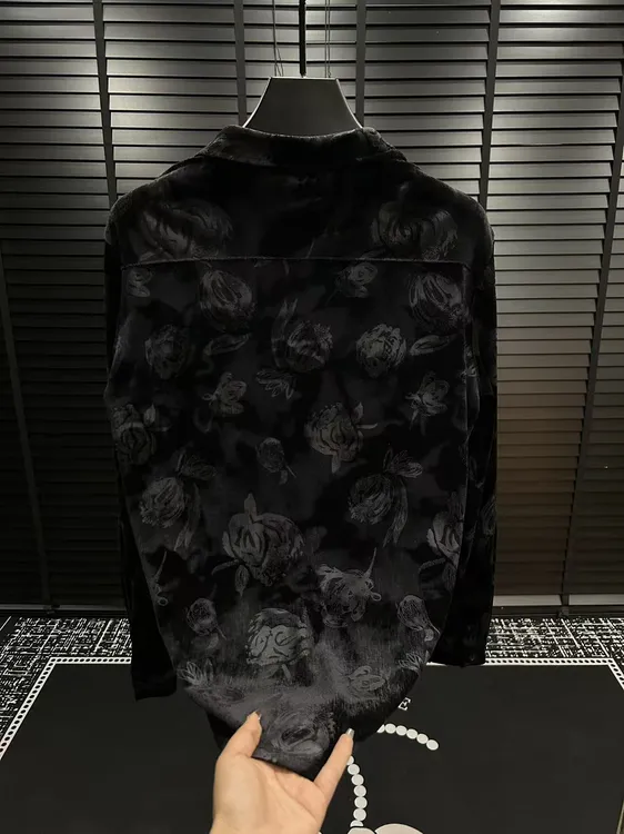 男士秋冬新款植绒翻领长袖休闲修身时尚春秋打底衬衣衬衫上衣男款