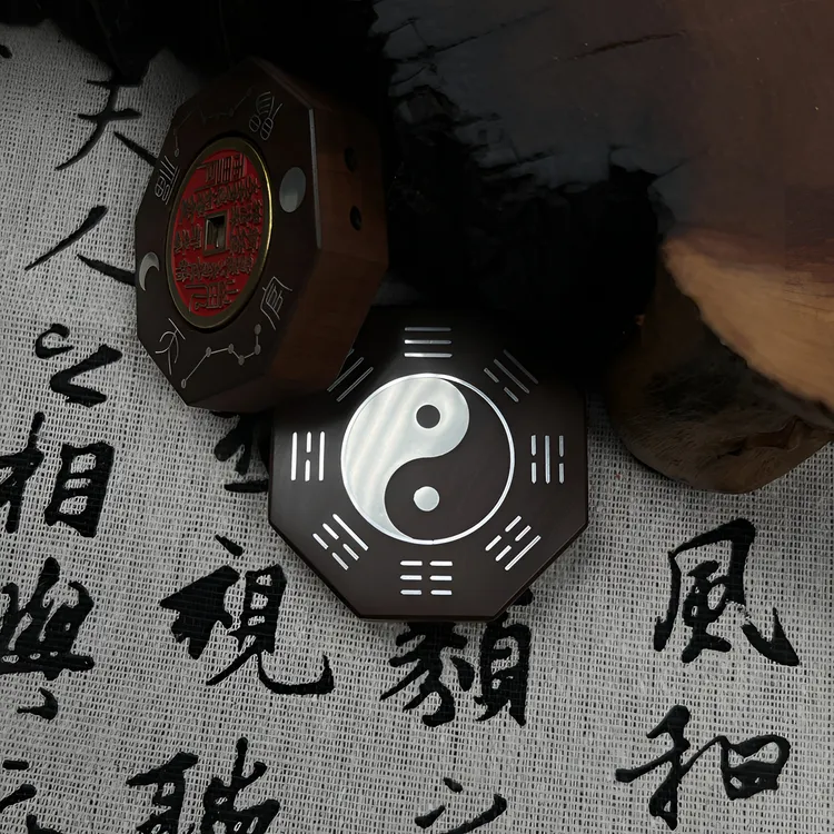 银丝镶嵌百年雷击枣木手工雕刻【天guan赐fu】护身挂件山花钱转动