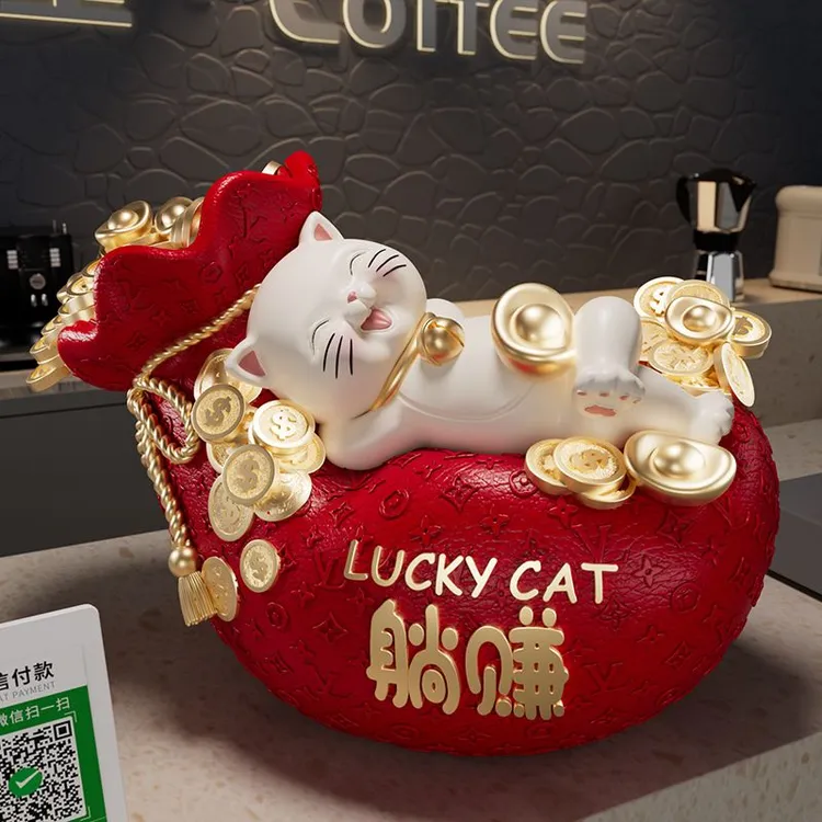 新中式躺赚招财猫摆件国风乔迁开业礼物客厅店铺前台装饰礼品摆设