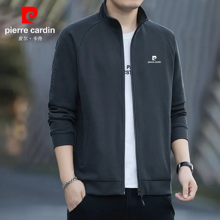 皮尔卡丹男士卫衣开衫运动休闲立领秋冬宽松百搭春秋薄款夹克外套