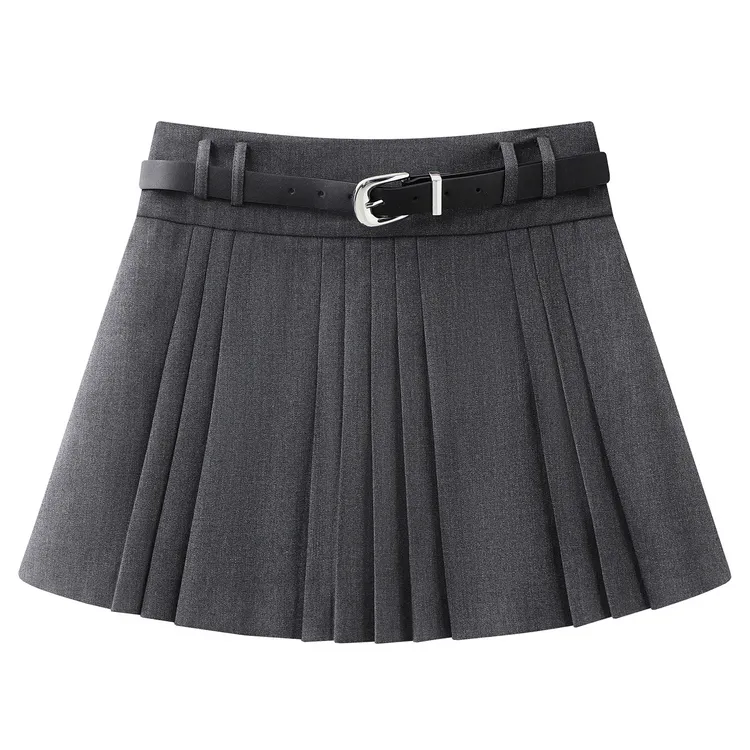 艾家新款短裙半身裙女款宽松高腰百褶裙高腰时尚裙子显瘦格子1169