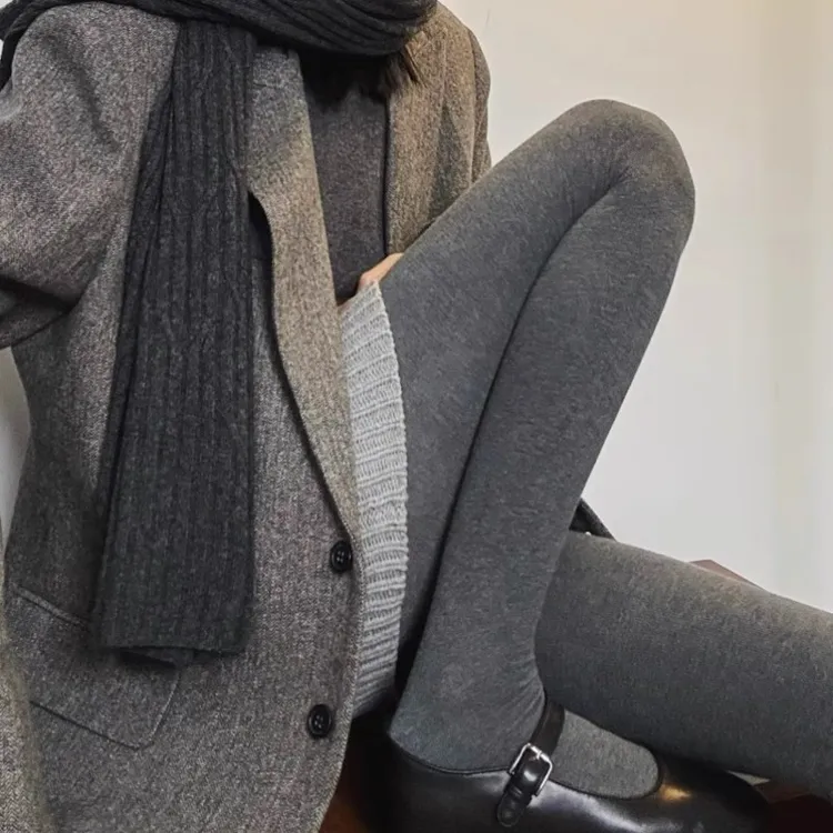 高个子1.85米竖条纹秋冬季加绒加厚打底裤女冬季灰色加长款连裤袜