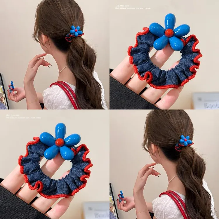 韩系甜美花朵小肠发圈女高级感扎头发绳高弹力耐用皮筋头绳不伤发