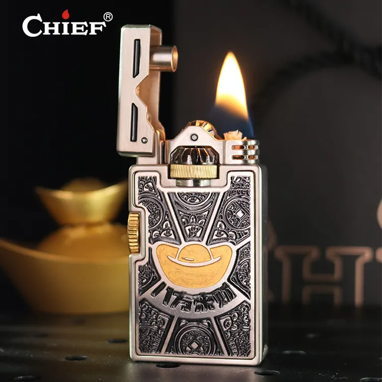 CHIEF原创来财复古打火机超强续航15天创意双齿轮机械点火男士礼