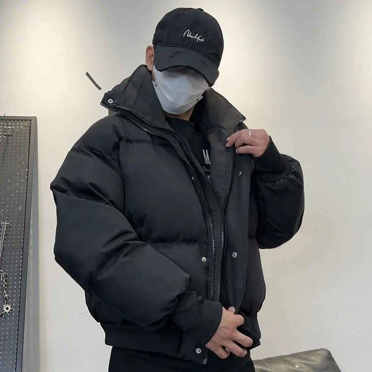 冬装暗黑系假两件棉服男士百搭宽松加厚保暖设计感面包服棉衣潮流