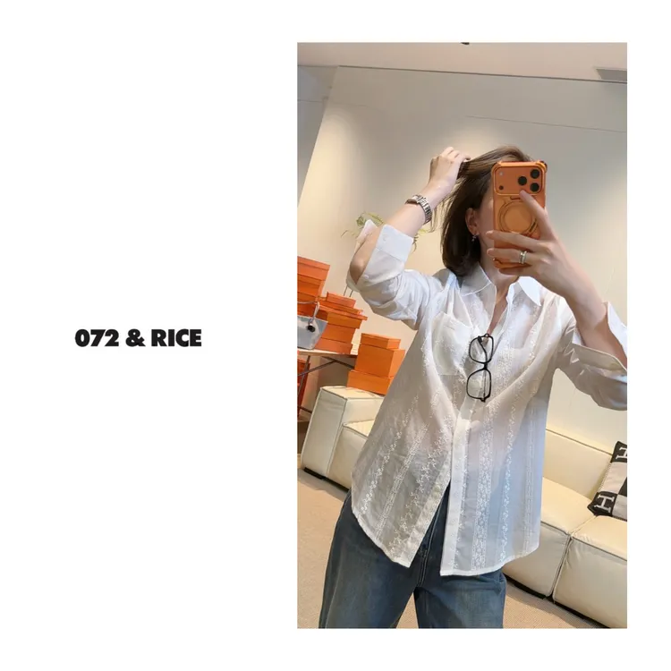 072 & RICE【茜茜公主】100纯棉 夏季休闲翻领长袖衬衫 32W213Z*