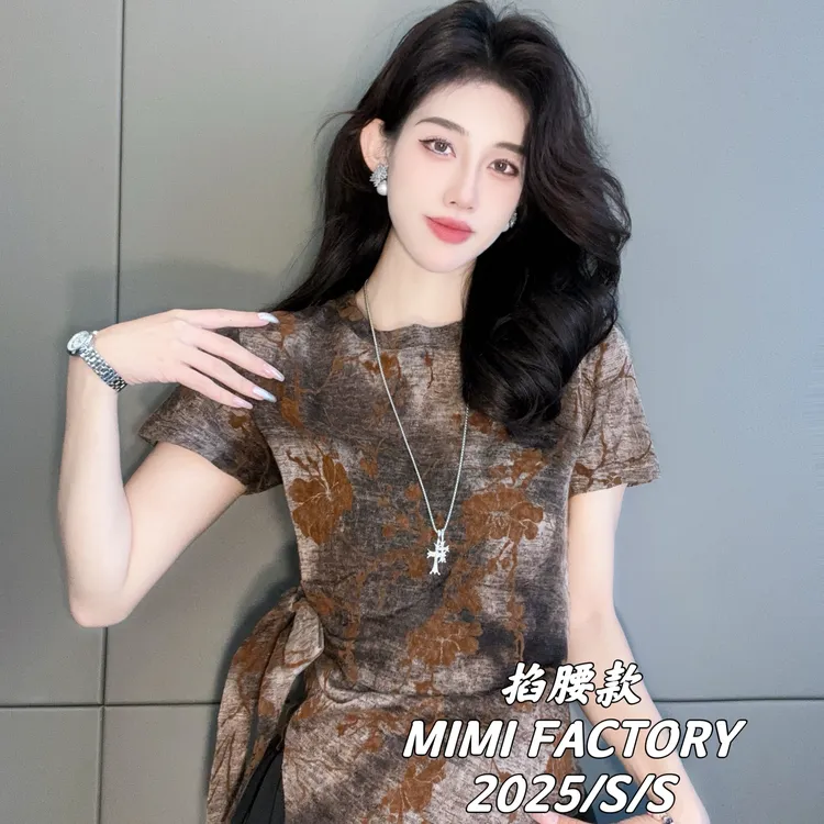 2025夏季新款 蝴蝶结设计圆领短袖T恤女时尚百搭上衣#5696