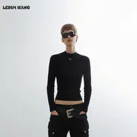 LEDIM WANG黑标/烫钻修身毛针织衫女25冬新款黑色长袖内搭打底衫