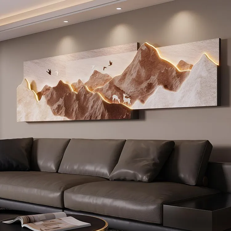 轻奢高级感客厅沙发背景墙挂画背有靠山立体装饰画客厅背景墙挂画