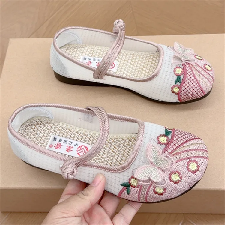 京睿民族风绣花鞋一脚蹬舒适软底妈妈鞋老北京夏季透气网面鞋