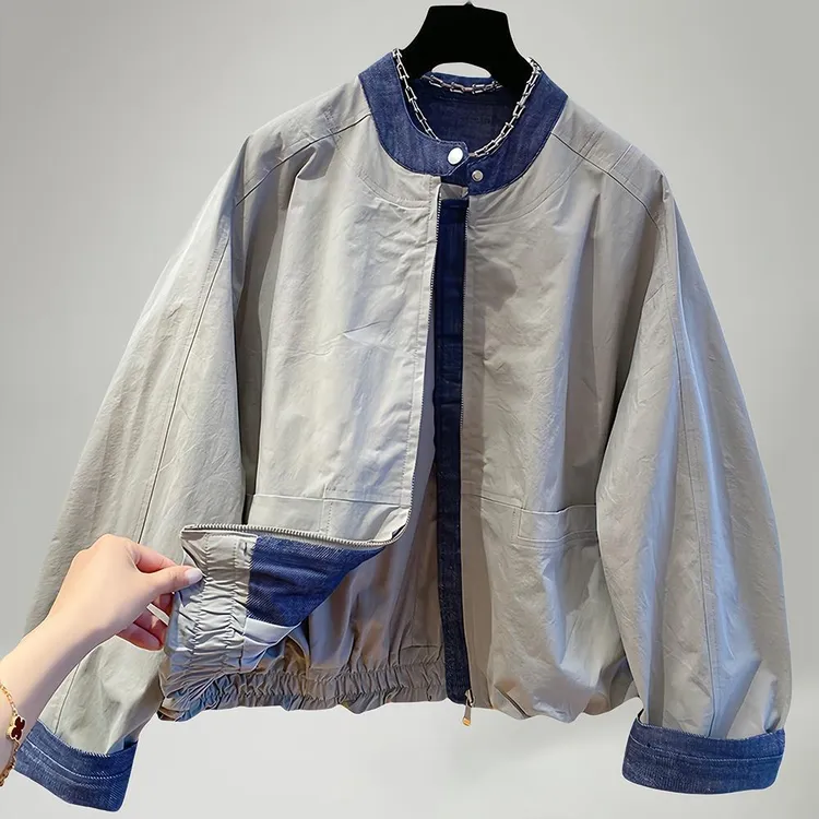 2025春秋季新款女士复古拼接短外套显瘦简约百搭棒球服小个子夹克