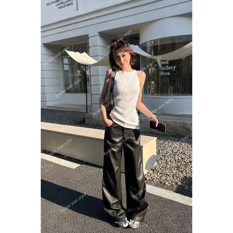 【AYOBE】小贤 百搭垂坠感温柔气场甜酷辣妹休闲亮色皮裤