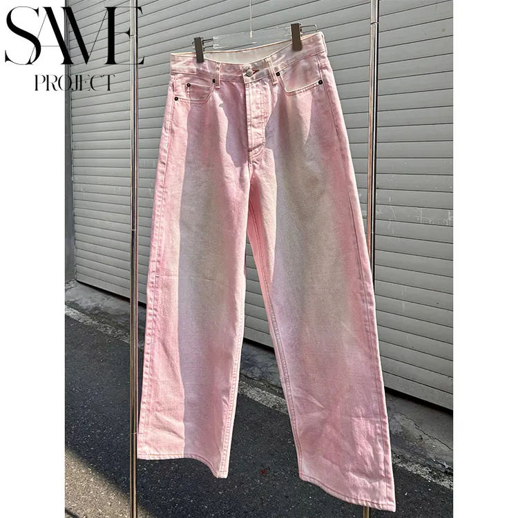 SPJ AC家25ss「1981樱花粉偏中腰淡粉色泥染擦脏水洗做旧牛仔裤」