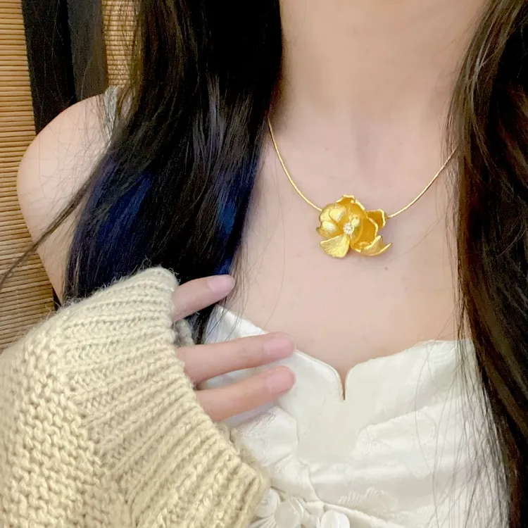 铜合金项链 【金熹菲饰品】新中式复古轻奢宫廷感国色天香芍药花