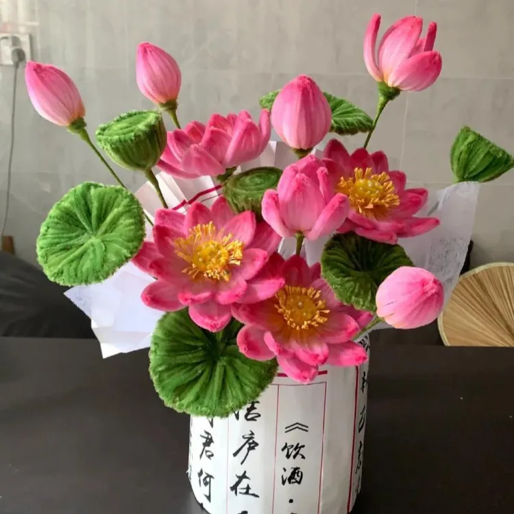 diy荷花扭扭棒抱抱桶材料包自制莲花成品好运莲莲送朋友闺蜜礼物