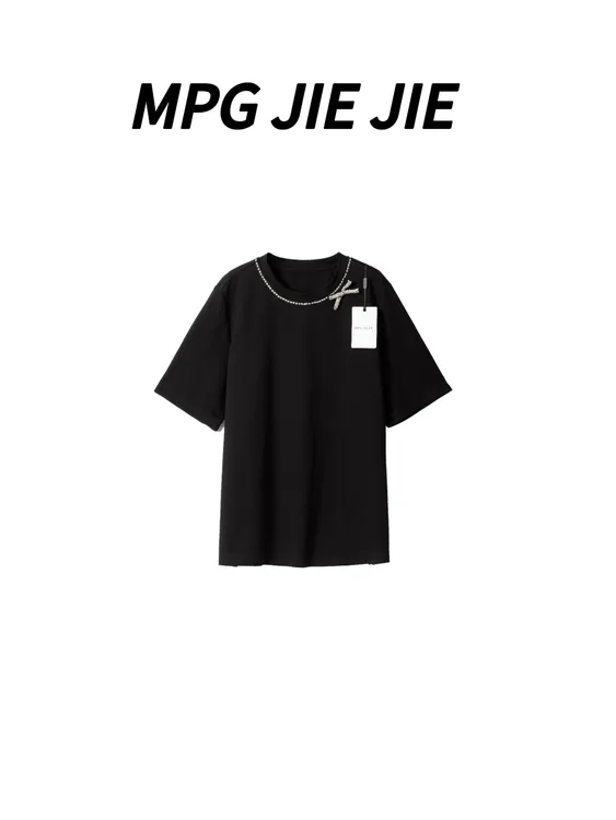MPG JIEJIE【至美时刻】25夏季黑色宽松拼接蝴蝶结纯欲慵懒风女装