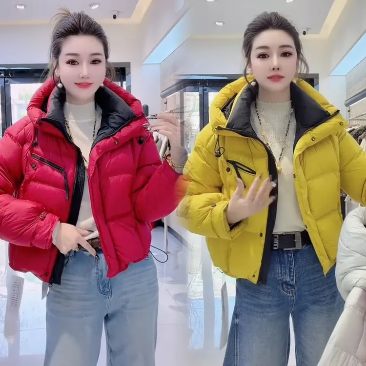2025年冬季新款时尚百搭显瘦加厚羽绒服女小个子撞色拉链短外套